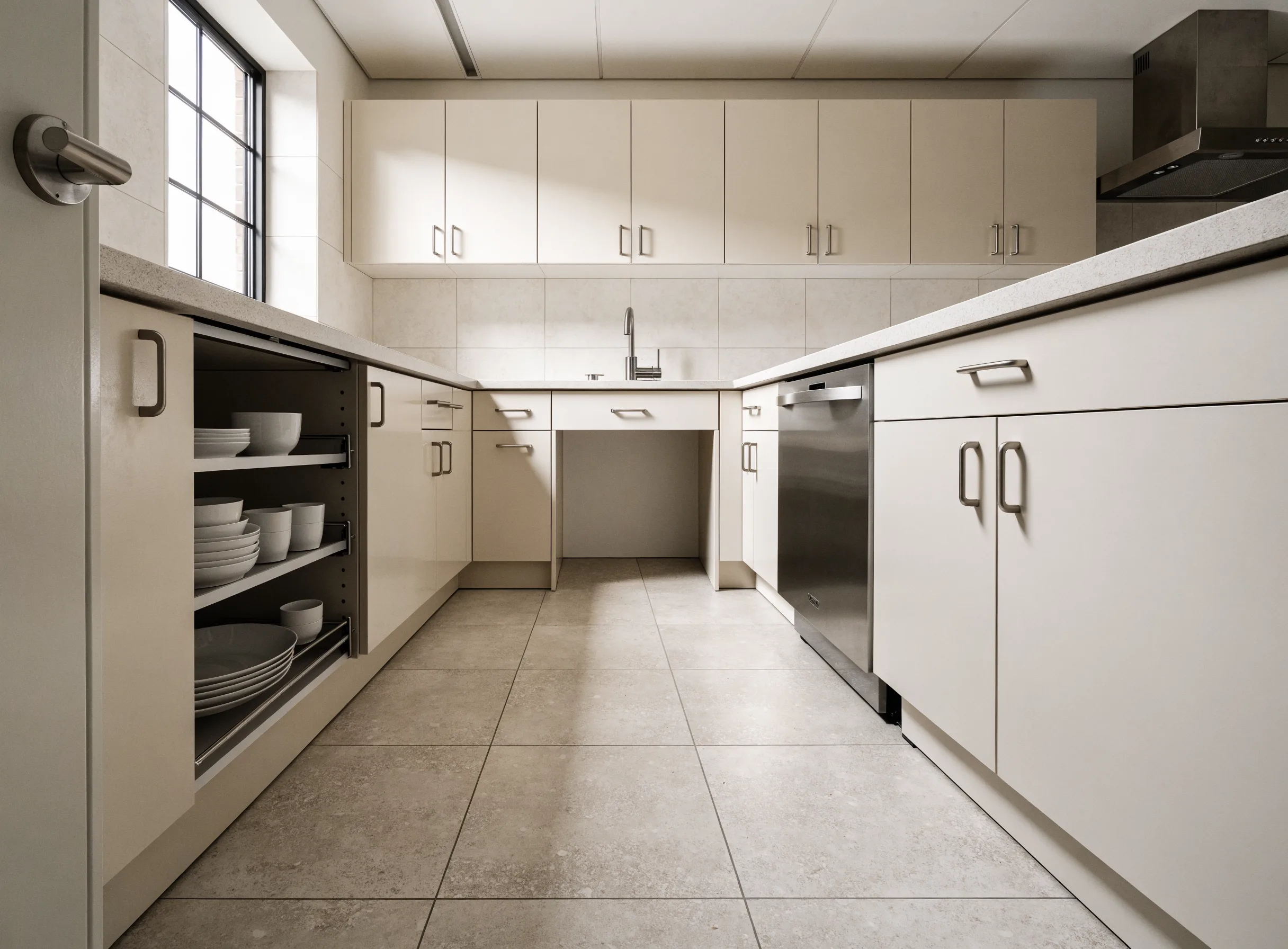 A Boca Raton kitchen with counters at two heights and open knee space under the sink