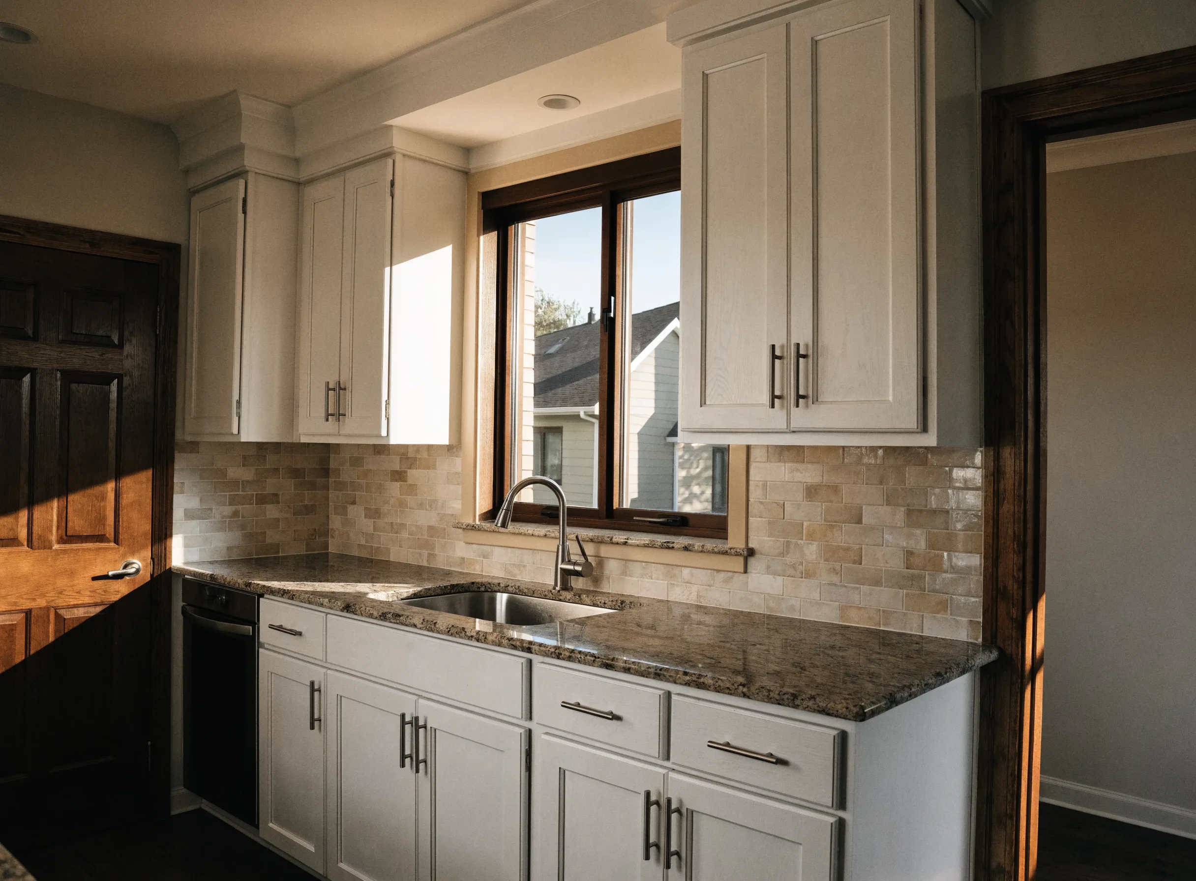 A Boca Raton kitchen with new shaker fronts on the original cabinet boxes and the existing granite kept in place